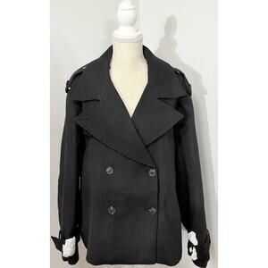 New H&M Double Breasted Wool Blend Pea Coat Black XXL Preppy